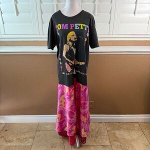 Tom Petty Custom Upcycle Black Pink Red Shirt Dress Shirt Size Large One Of One
